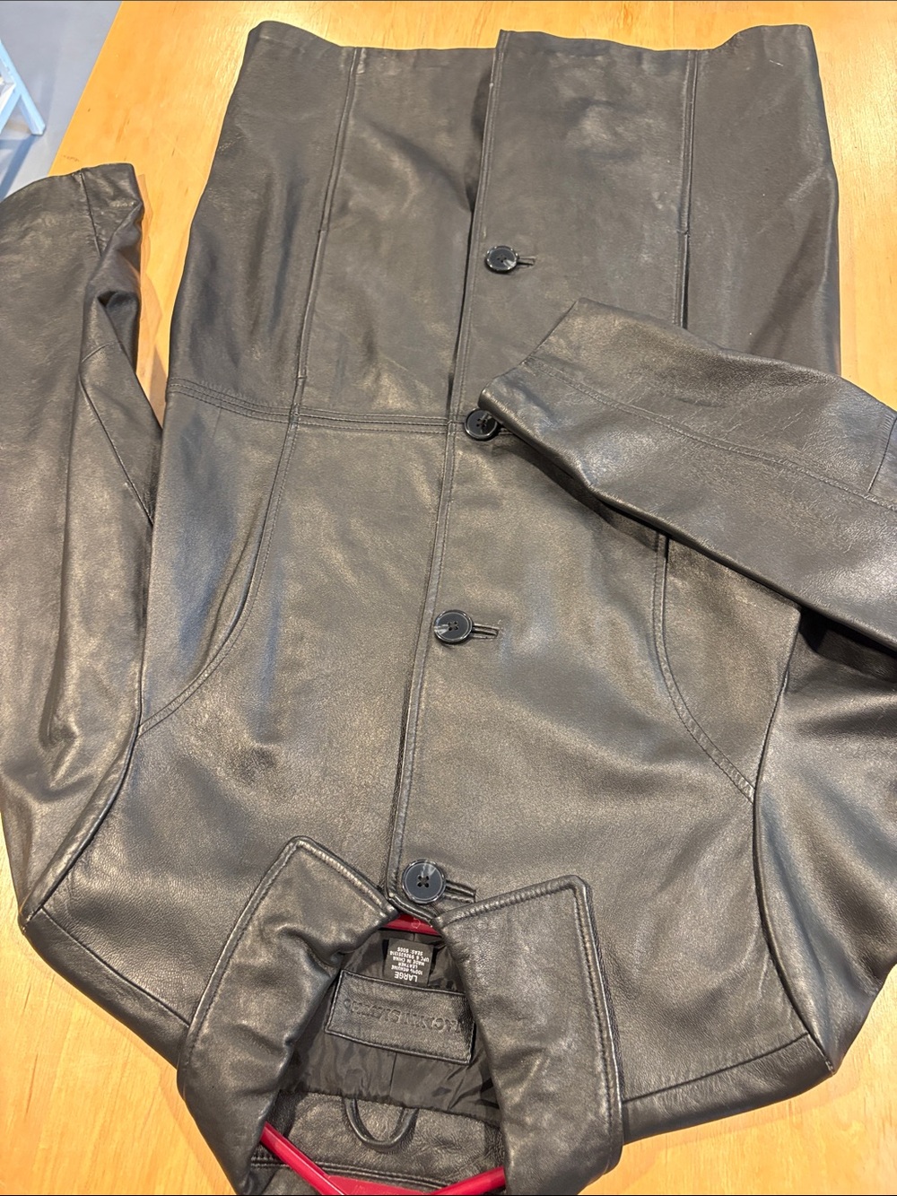 Jaclyn Smith ~ Longer Black Leather Button-Front Jacket